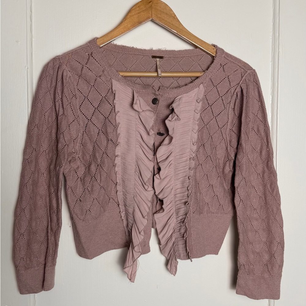 Free People Dusty Mauve Purple Ruffled Cardigan
